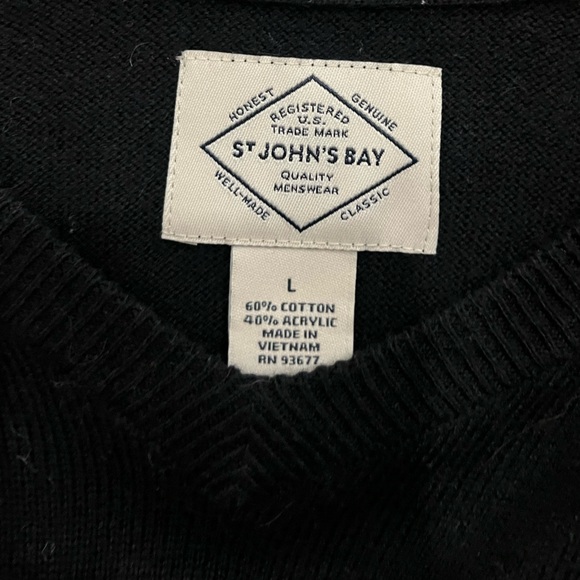 Men’s Black Cotton St. John’s Bay V-Neck Cardigan Lightweight Sweater - Picture 2 of 3